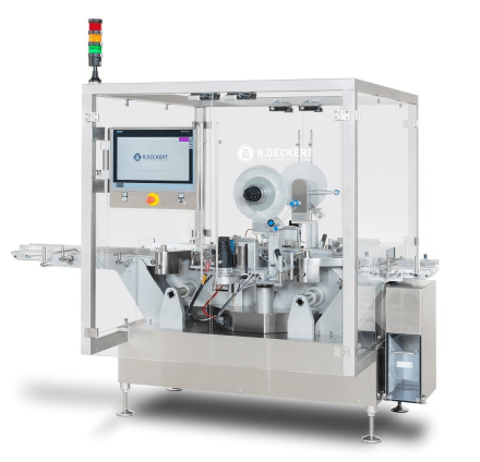 <ol><li>Fully Automatic changeover from the HMI or using a scanner
<li>Motor driven adjustment points
<li>Open to whichever Track and Trace architecture is required
<li>Lugged conveyor transport
<li>Herma labeller
<li>Optional vignette labeller</ol>